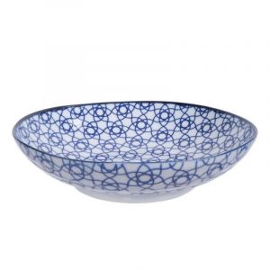 Plato hondo de ramen de cerámica azul japonés - JIOMETORI