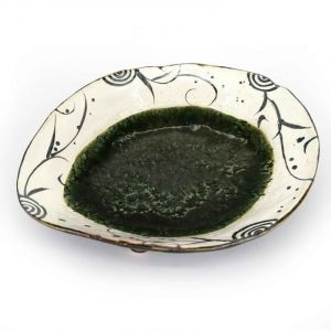 Japanese ceramic plate with green and white edges - MIDORI NO HAIKEI