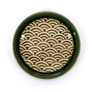 Small Japanese plate in green and beige enamelled ceramic - GUNRIN NAMI