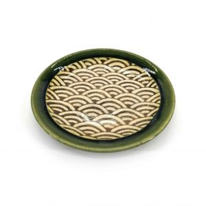 Small Japanese plate in green and beige enamelled ceramic - GUNRIN NAMI