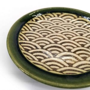 Small Japanese plate in green and beige enamelled ceramic - GUNRIN NAMI