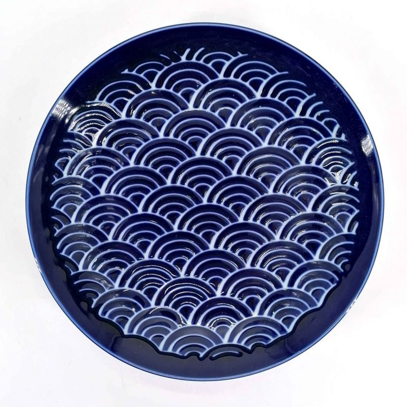 Assiette japonaise en céramique motifs vagues - SEIGAIHA