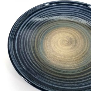 Small Japanese blue and green spiral ceramic plate - RASEN