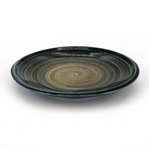 Small Japanese ceramic plate with brown circles - CHAIRO NO EN