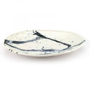 Round ceramic plate, white and blue - PEINTOCHIPPU