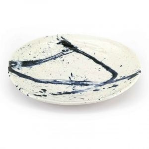 Round ceramic plate, white and blue - PEINTOCHIPPU