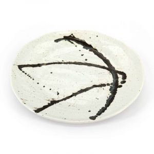 Round ceramic plate, white and brown - PEINTOCHIPPU