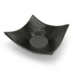 Small Japanese square black ceramic container with raised edges - SUTETOMENTO