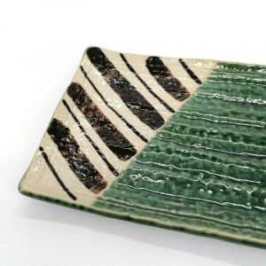 Rectangular plate in green and beige ceramic - CHAIRO NO SEN