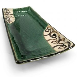 Rectangular plate in green and beige ceramic - KARAKUSABURAUN