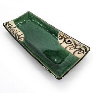 Rectangular plate in green and beige ceramic - KARAKUSABURAUN