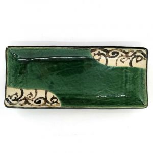 Rectangular plate in green and beige ceramic - KARAKUSABURAUN