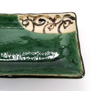 Rectangular plate in green and beige ceramic - KARAKUSABURAUN