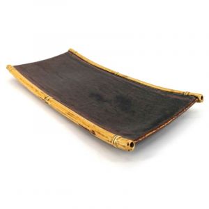 Japanese rectangular plate in ceramic, brown, bamboo - TAKE