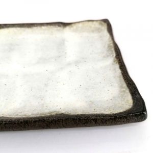 Small rectangular Japanese plate in beige ceramic with brown edge - BEJUBURAUN