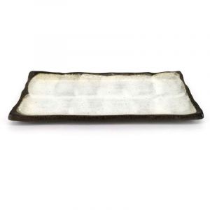 Small rectangular Japanese plate in beige ceramic with brown edge - BEJUBURAUN