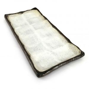 Plato japonés rectangular pequeño de cerámica beige con borde marrón - BEJUBURAUN