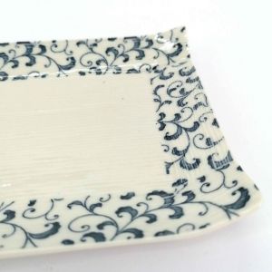 Plato de cerámica rectangular blanco y azul - SHIZEN NO PATAN