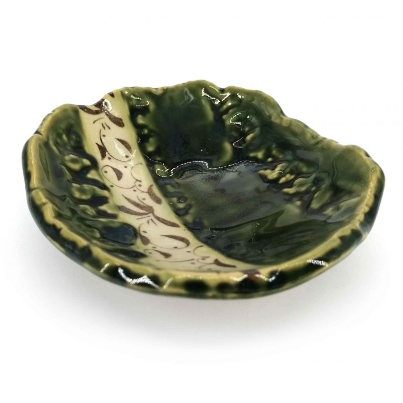 Small Japanese ceramic dish, beige and green - ORIBE