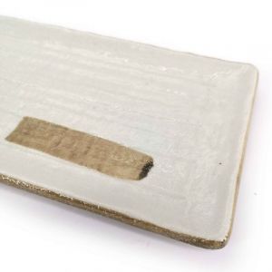 Japanese rectangular plate in white and brown ceramic - TOKUCHO