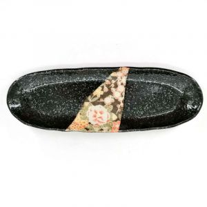 Rectangular black ceramic plate with flowers - KAHEI