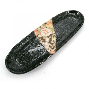 Rectangular black ceramic plate with flowers - KAHEI