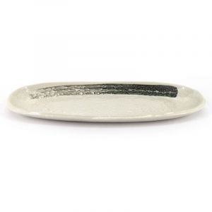 Japanese ceramic plate, long and oval, beige and gray - MIGAKIMASU