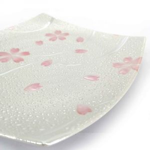 Japanese square ceramic plate, white with silver reflections - SHIRUBA SAKURA