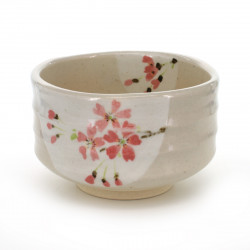 tea bowl with pink flower patterns white SAKURA HANGETSU