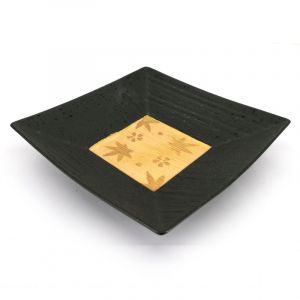 Piatto quadrato in ceramica giapponese, nero con centro oro - MOMIJI