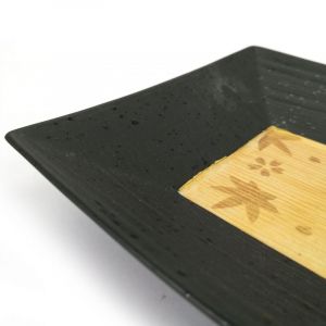 Piatto quadrato in ceramica giapponese, nero con centro oro - MOMIJI