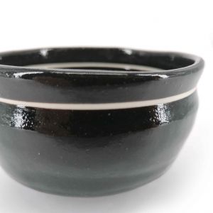 Small Japanese ceramic dish, black and white line - RAIN