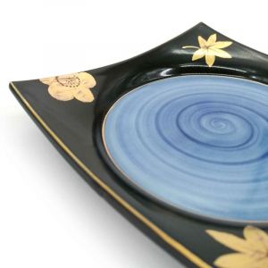 Japanese small square black plate with hand painted gilding - MOMIJI SAKURA