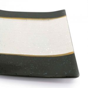 Japanese square plate in ceramic, brown, gold and silver - KINGIN