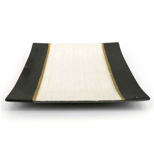 Japanese square plate in ceramic, brown, gold and silver - KINGIN