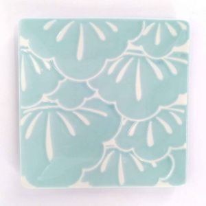 Japanese square ceramic plate, blue and white - MATSU