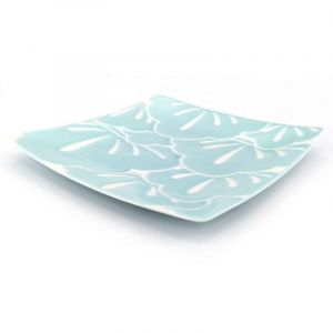 Japanese square ceramic plate, blue and white - MATSU