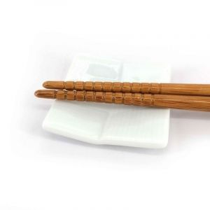 Japanese ceramic chopsticks rest, braided square white, AMI KOMI