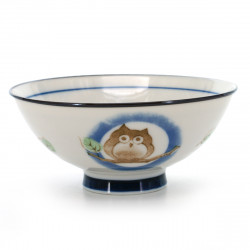 rice bowl with owl pictures blue KOHIKI MORI NO CHIE FUKURÔ ÔHIRA