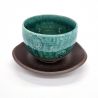 Japanische Tasse aus blauem Ton und Kreismuster mit Untertasse