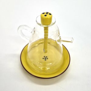 Japanese traditional pot for soy sauce in glass and ceramic, SAYA, yellow and blue