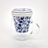 Tasse à thé en verre et céramique japonaise avec couvercle, motifs bleus et blancs, HANA