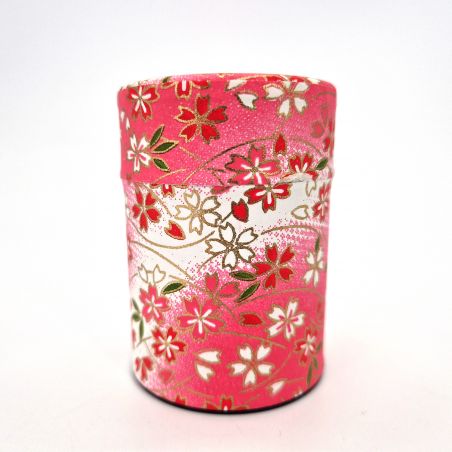 Japanese blue or pink tea caddy in washi paper, YUZEN HANA, 40 g or 100 g