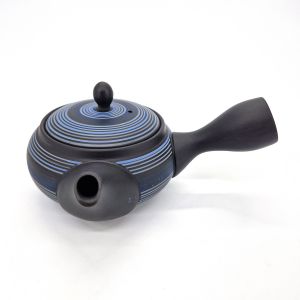 Japanische Kyusu-Teekanne Tokoname blaue Streifen, 260 cc