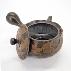 Tetera japonesa tokoname kyusu marrón con motivos de hojas, GINKGO, 200 cc