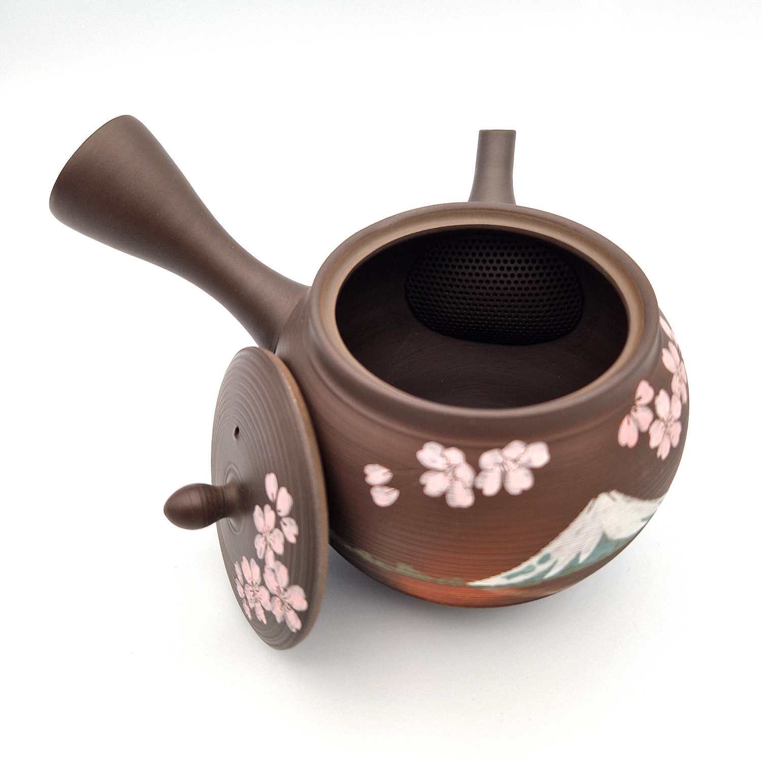 Japanese Ceramic Tokoname Ware Teapot Kyusu Vtg Brown Plant Vine