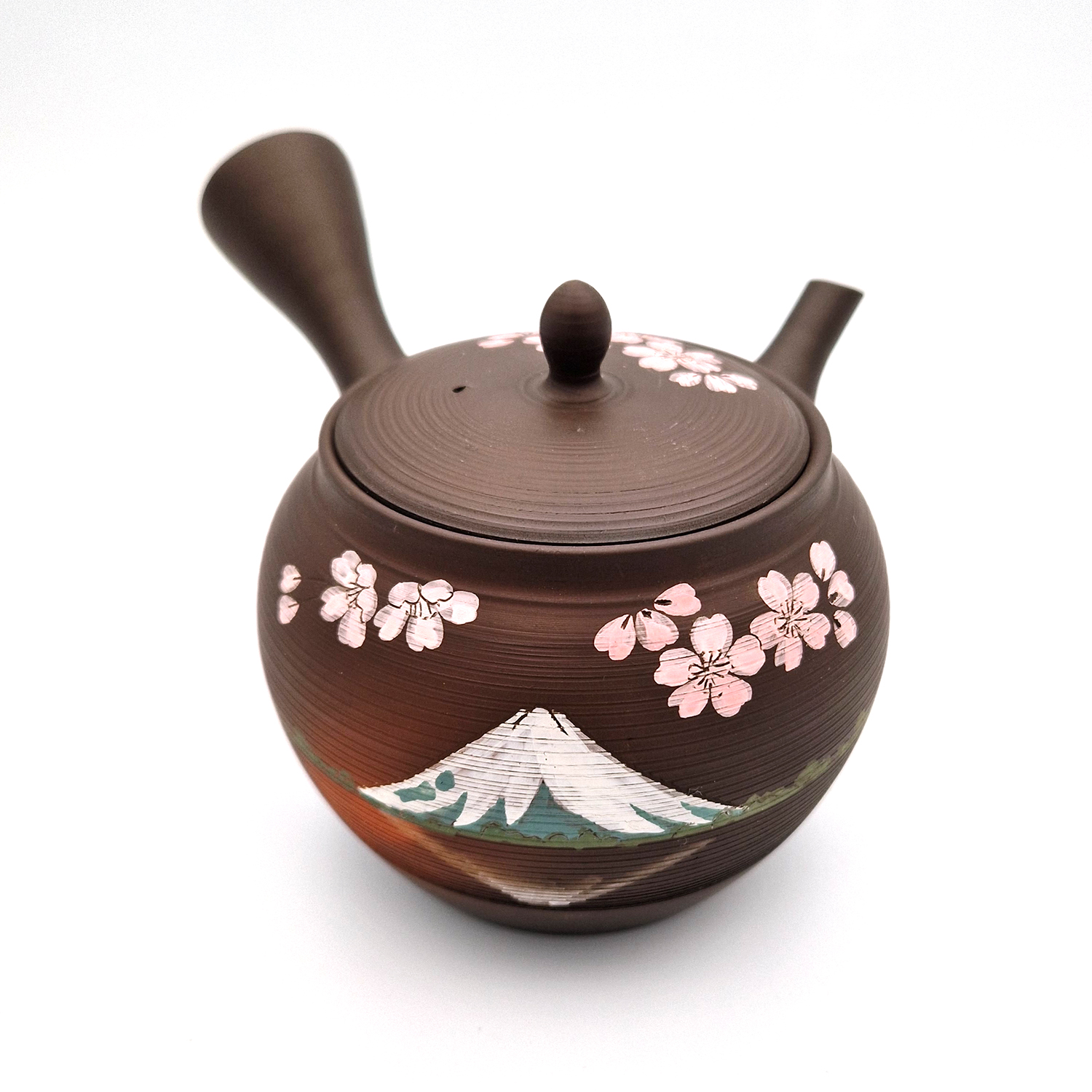 Japanese Ceramic Tokoname Ware Teapot Kyusu Vtg Brown Plant Vine