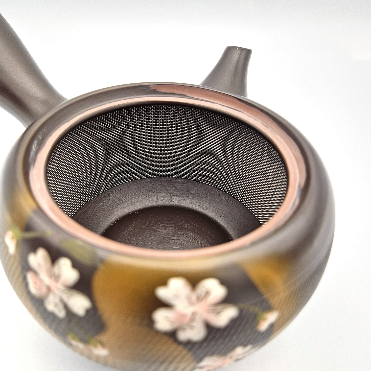 Teiera giapponese tokoname kyusu, KURO SAKURA, nero e fiori di ciliegio