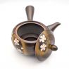 Théière kyusu japonaise tokoname marron motif fleurs de cerisier, KURO SAKURA, 330 cc