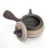 Japanese brown tokoname kyusu teapot with red and green lines, SUTORAIPO, 340 cc